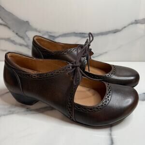 Taos Footwear Dark Brown Leather Mary Jane Loafers with Lace Tie